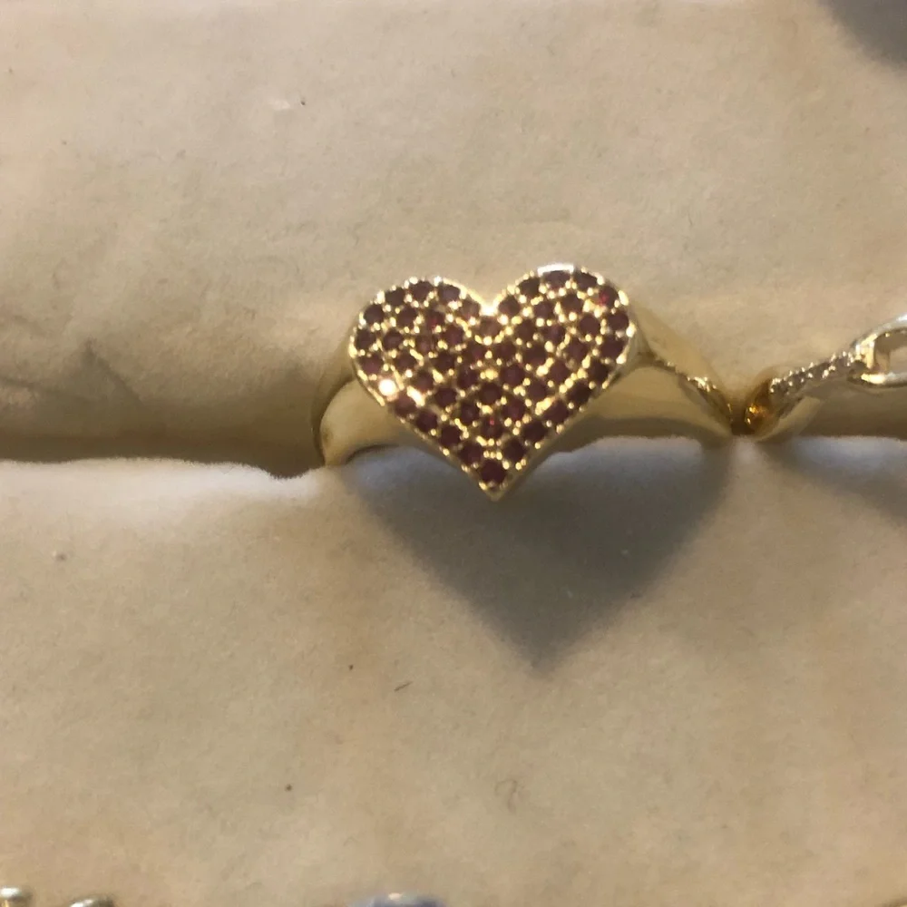 Gold-tone Heart Ring with Pink Gem Accents